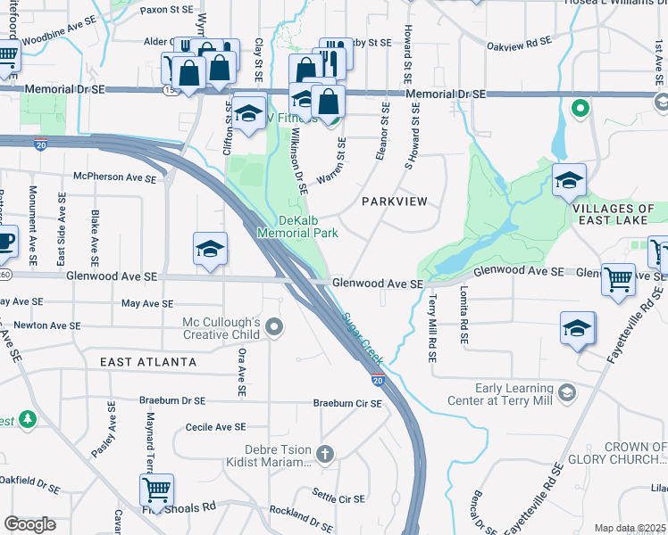 map of restaurants, bars, coffee shops, grocery stores, and more near 430 Wilkinson Drive Southeast in Atlanta