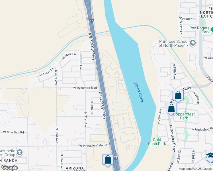 map of restaurants, bars, coffee shops, grocery stores, and more near 28210 North 27th Avenue in Phoenix