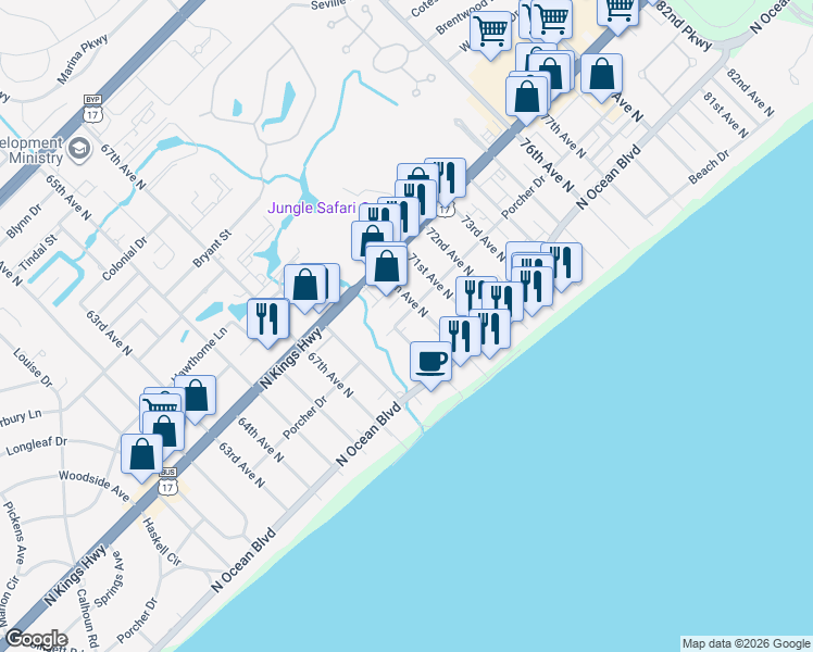 map of restaurants, bars, coffee shops, grocery stores, and more near in Myrtle Beach