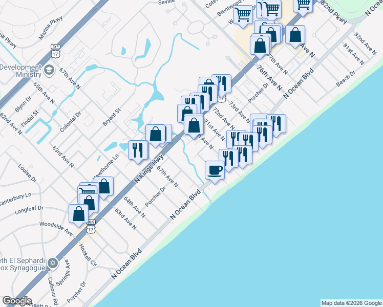 map of restaurants, bars, coffee shops, grocery stores, and more near in Myrtle Beach