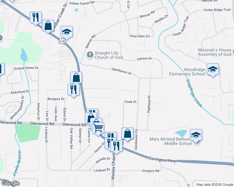 map of restaurants, bars, coffee shops, grocery stores, and more near 4312 Christine Court in Decatur