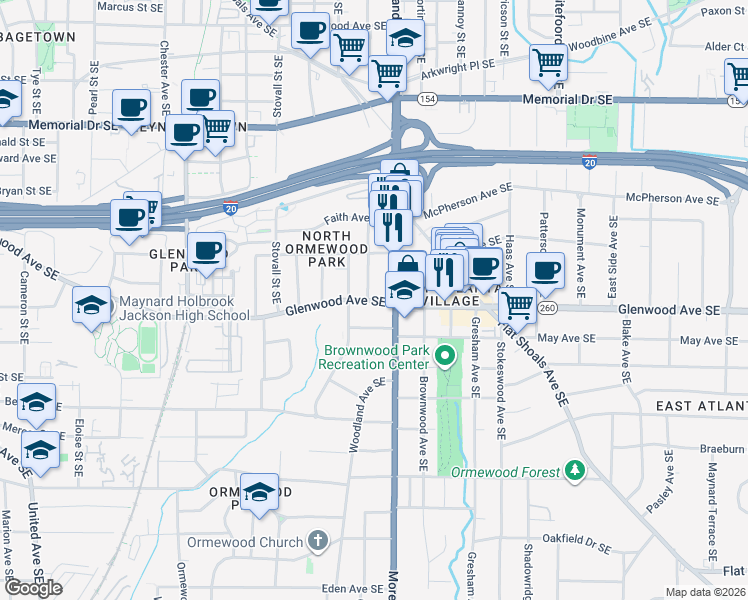 map of restaurants, bars, coffee shops, grocery stores, and more near in Atlanta