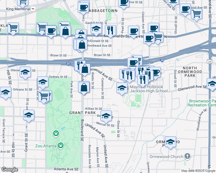 map of restaurants, bars, coffee shops, grocery stores, and more near 709 Glenwood Avenue Southeast in Atlanta
