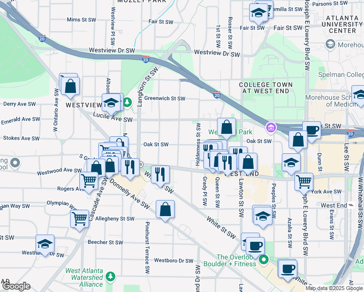 map of restaurants, bars, coffee shops, grocery stores, and more near 540 Atwood Street Southwest in Atlanta