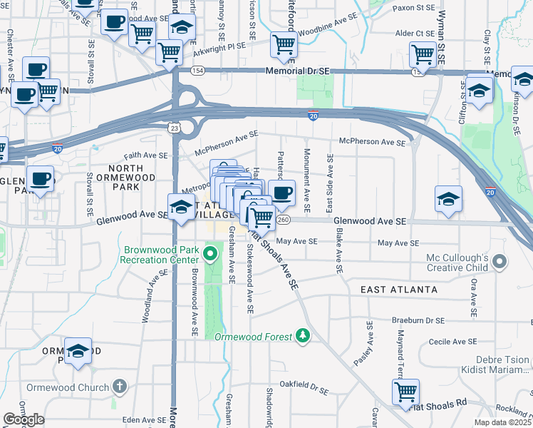 map of restaurants, bars, coffee shops, grocery stores, and more near 481 Patterson Avenue Southeast in Atlanta
