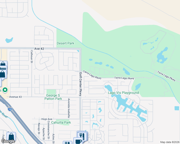 map of restaurants, bars, coffee shops, grocery stores, and more near 84101 Novello Drive in Indio