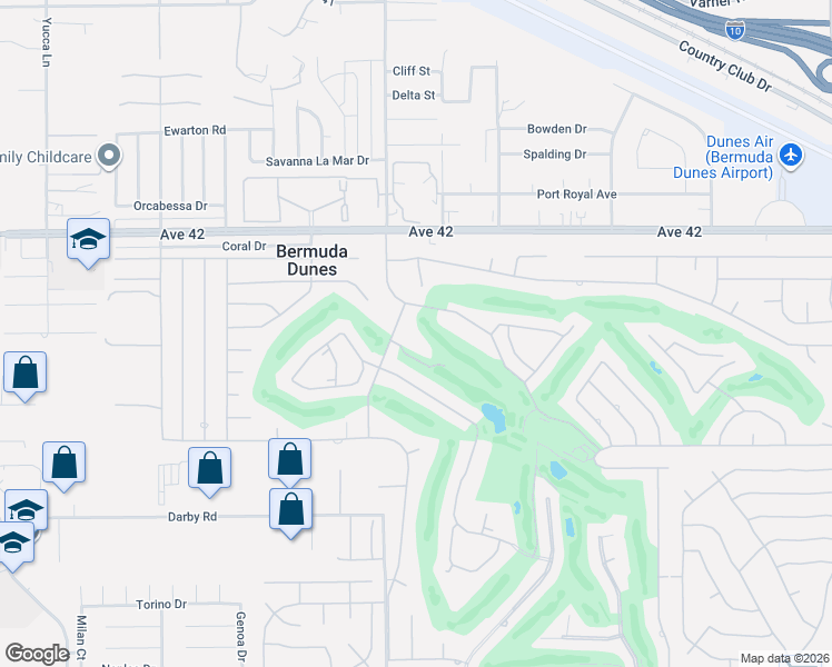 map of restaurants, bars, coffee shops, grocery stores, and more near 42395 Adams Street in Bermuda Dunes