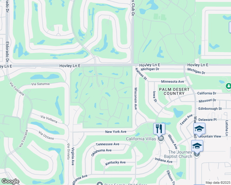 map of restaurants, bars, coffee shops, grocery stores, and more near 42407 Liolios Drive in Palm Desert