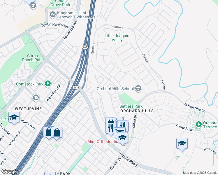 map of restaurants, bars, coffee shops, grocery stores, and more near 16 Branding Iron in Irvine