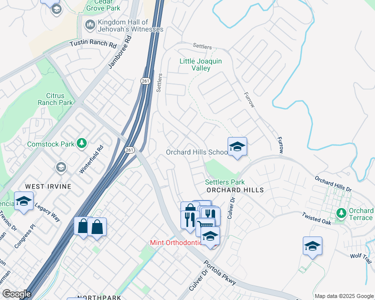map of restaurants, bars, coffee shops, grocery stores, and more near 16 Branding Iron in Irvine