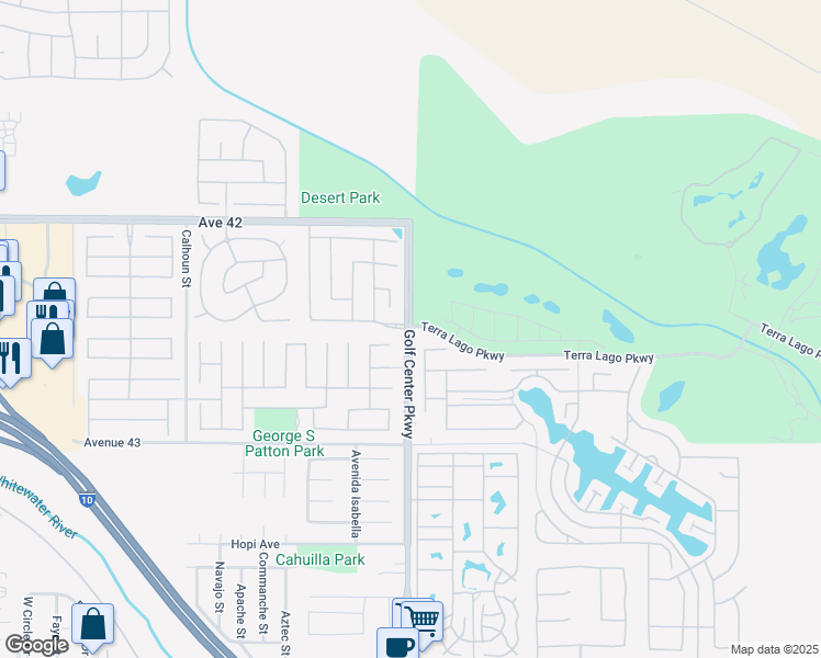 map of restaurants, bars, coffee shops, grocery stores, and more near Terra Lago Parkway in Indio