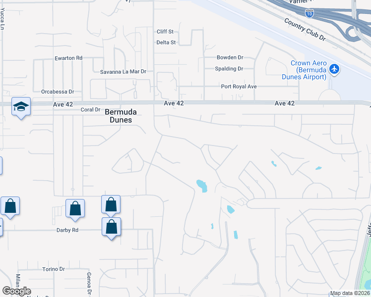 map of restaurants, bars, coffee shops, grocery stores, and more near 42421 Adams Street in Bermuda Dunes