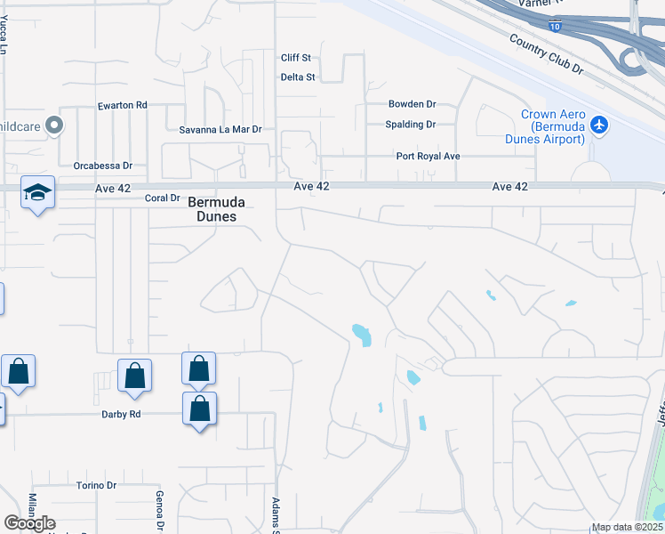 map of restaurants, bars, coffee shops, grocery stores, and more near 42421 Adams Street in Bermuda Dunes