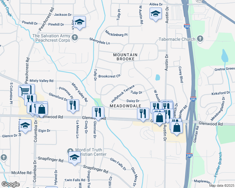 map of restaurants, bars, coffee shops, grocery stores, and more near 1743 Hollyhock Terrace in Decatur