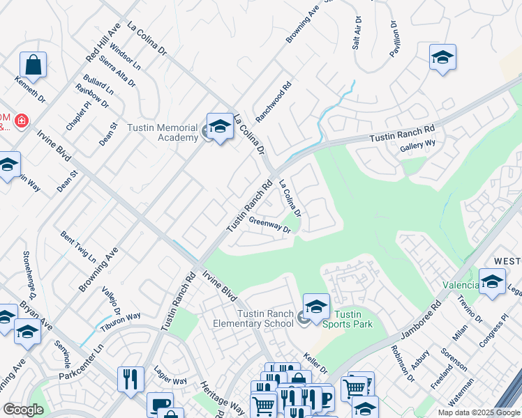 map of restaurants, bars, coffee shops, grocery stores, and more near 12715 Doral in Tustin