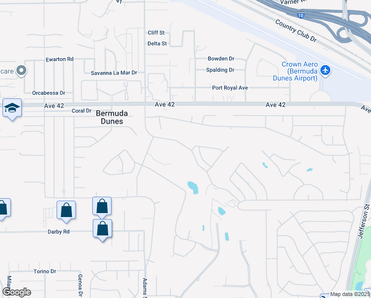 map of restaurants, bars, coffee shops, grocery stores, and more near 42416 Adams Street in Bermuda Dunes