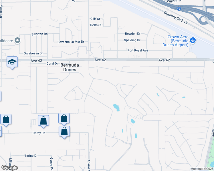 map of restaurants, bars, coffee shops, grocery stores, and more near 42416 Adams Street in Bermuda Dunes