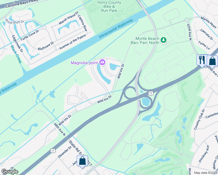 map of restaurants, bars, coffee shops, grocery stores, and more near 4891 Luster Leaf Circle in Myrtle Beach