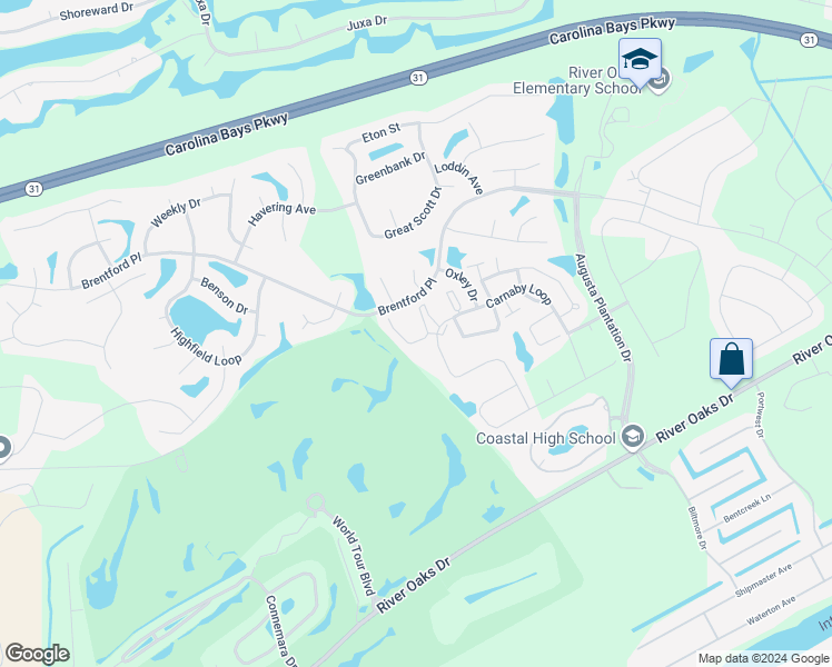 map of restaurants, bars, coffee shops, grocery stores, and more near 376 Castle Drive in Myrtle Beach