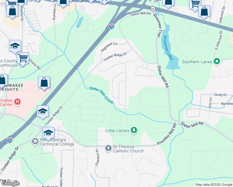 map of restaurants, bars, coffee shops, grocery stores, and more near 8741 Danley Drive in Douglasville