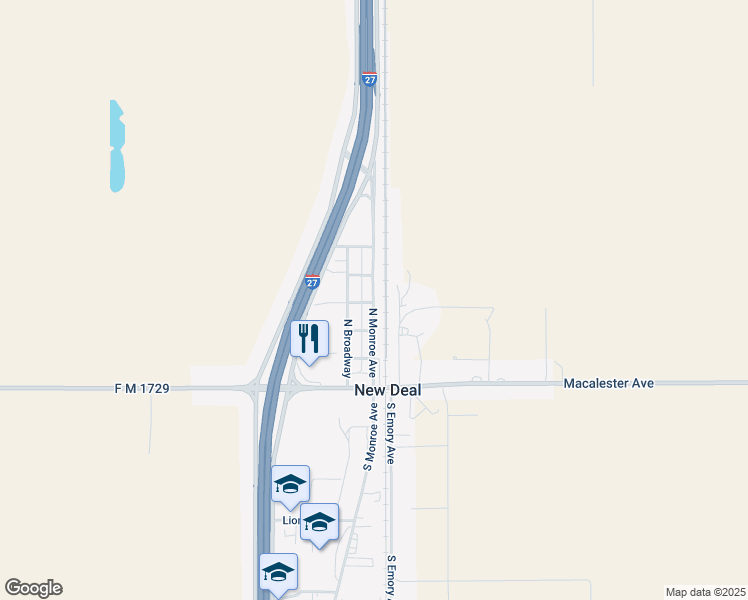 map of restaurants, bars, coffee shops, grocery stores, and more near 403 Monroe Ave in Lubbock
