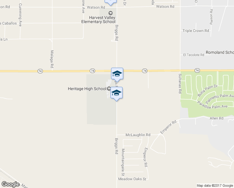 map of restaurants, bars, coffee shops, grocery stores, and more near Briggs Rd in Menifee