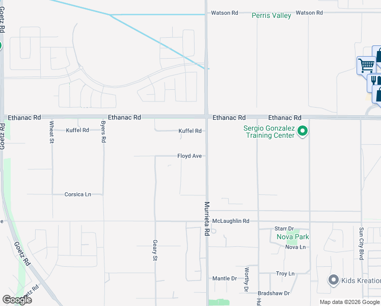 map of restaurants, bars, coffee shops, grocery stores, and more near 26135 Murrieta Road in Menifee