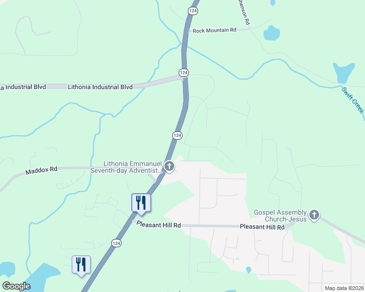 map of restaurants, bars, coffee shops, grocery stores, and more near 1726 Rock Chapel Road in Lithonia