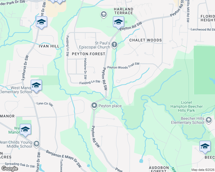 map of restaurants, bars, coffee shops, grocery stores, and more near 562 Peyton Road Southwest in Atlanta