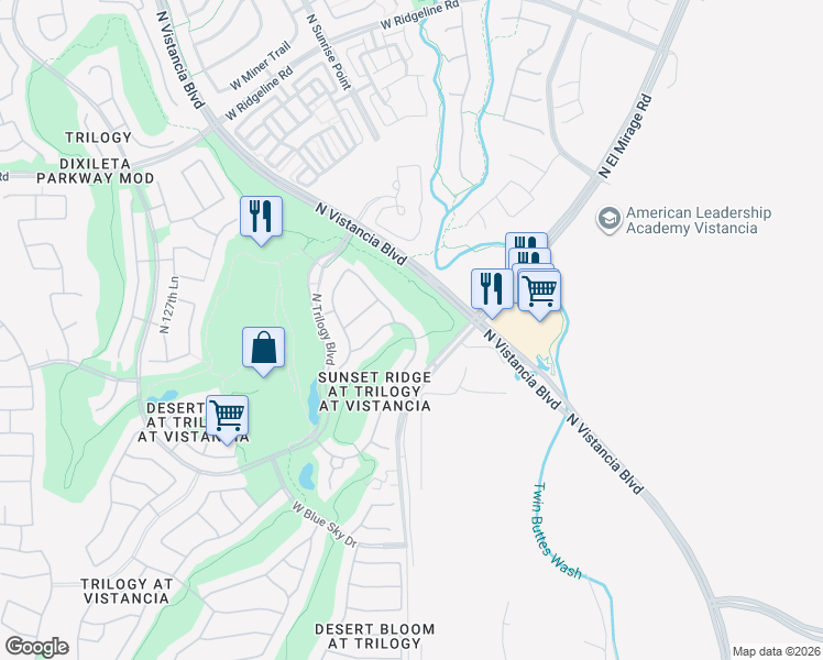 map of restaurants, bars, coffee shops, grocery stores, and more near 28319 123rd Lane in Peoria
