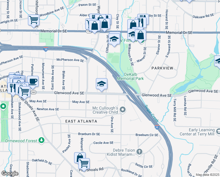 map of restaurants, bars, coffee shops, grocery stores, and more near 480 Clifton Street Southeast in Atlanta