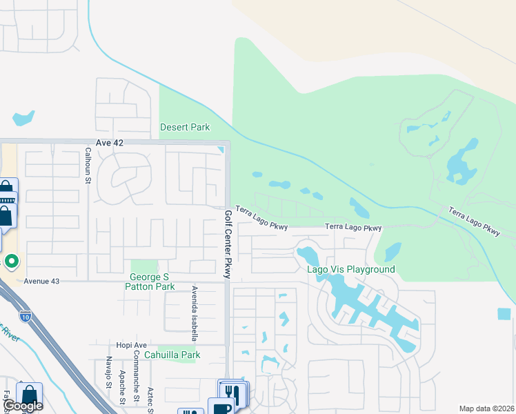 map of restaurants, bars, coffee shops, grocery stores, and more near 84101 Novello Drive in Indio