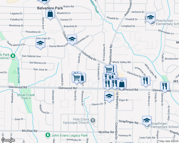 map of restaurants, bars, coffee shops, grocery stores, and more near 1766 McKenzie Drive in Decatur