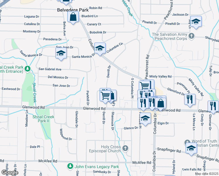 map of restaurants, bars, coffee shops, grocery stores, and more near 1731 McKenzie Drive in Decatur