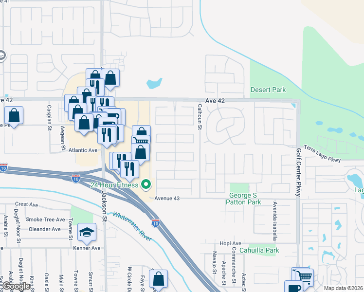 map of restaurants, bars, coffee shops, grocery stores, and more near 83399 Wagon Road in Indio