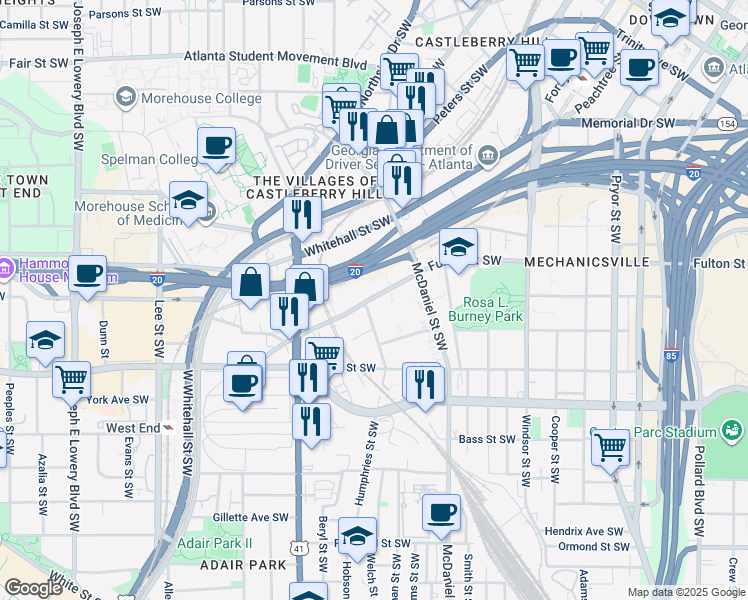 map of restaurants, bars, coffee shops, grocery stores, and more near 520 Fulton Street Southwest in Atlanta