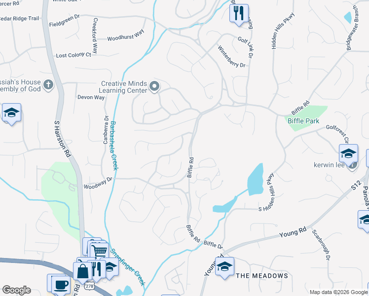 map of restaurants, bars, coffee shops, grocery stores, and more near 1714 Wedgewood Drive in Stone Mountain