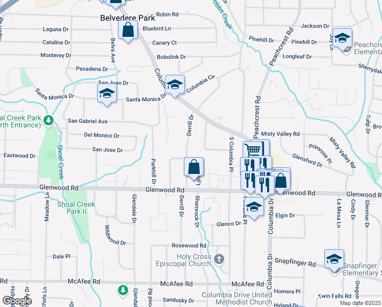 map of restaurants, bars, coffee shops, grocery stores, and more near 1731 McKenzie Drive in Decatur