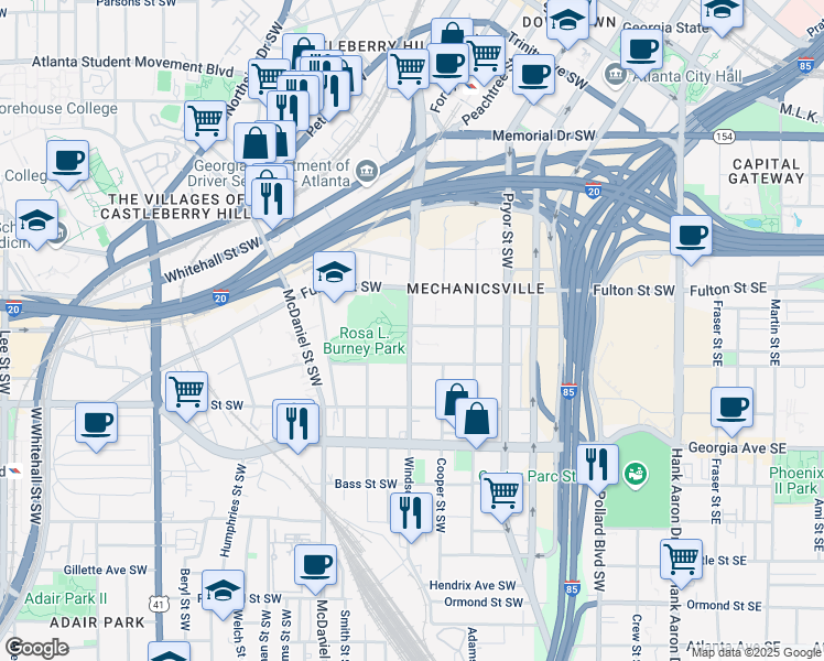 map of restaurants, bars, coffee shops, grocery stores, and more near 1688 Richland Road Southwest in Atlanta