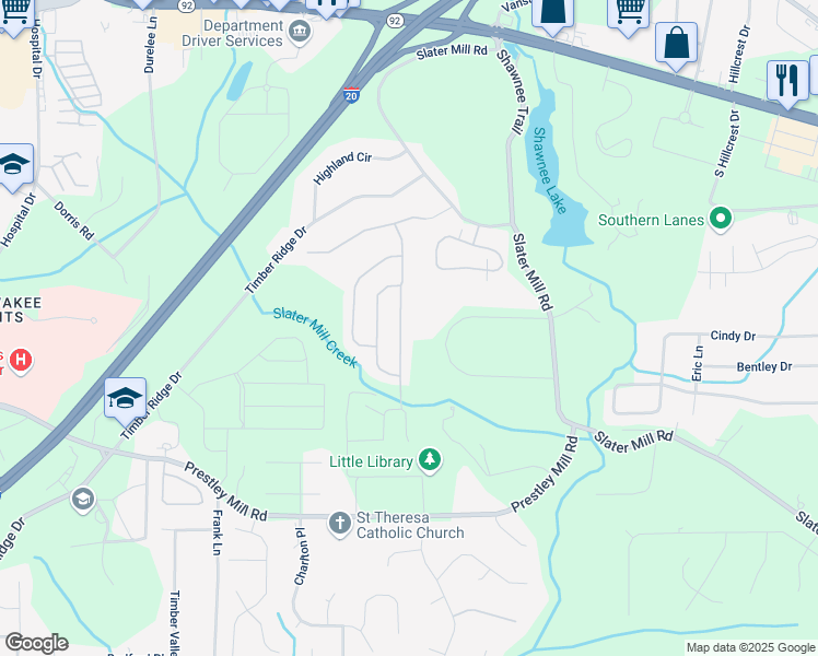 map of restaurants, bars, coffee shops, grocery stores, and more near 8744 Hamil Court in Douglasville
