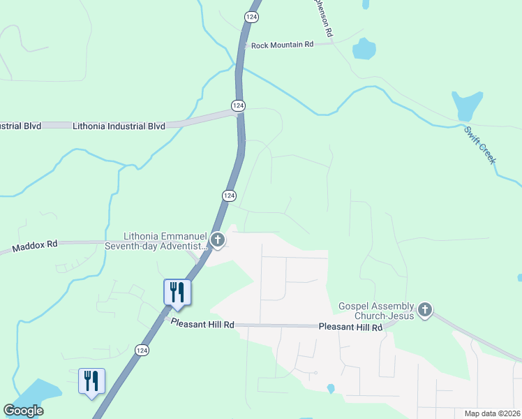 map of restaurants, bars, coffee shops, grocery stores, and more near 1708 Rock Chapel Road in Lithonia