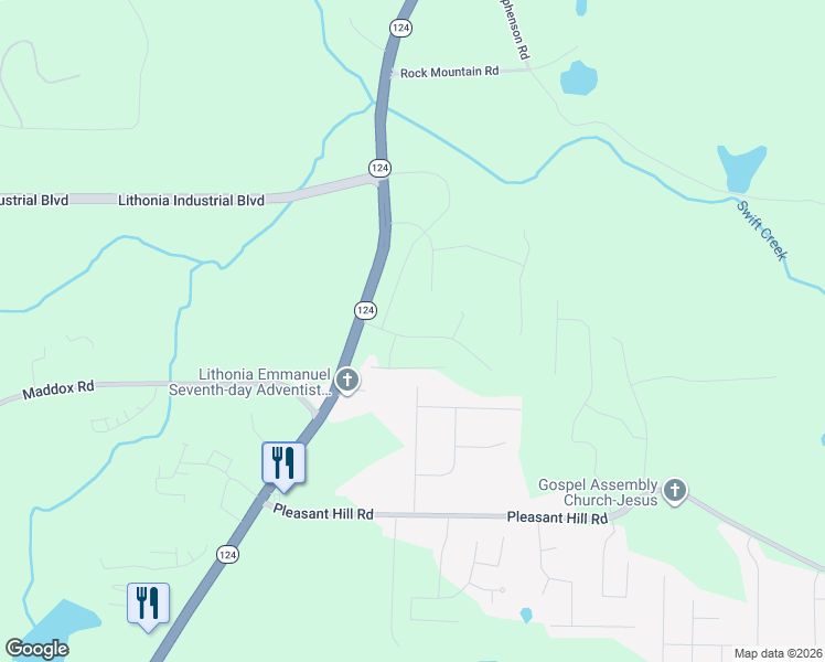 map of restaurants, bars, coffee shops, grocery stores, and more near 1708 Rock Chapel Road in Lithonia