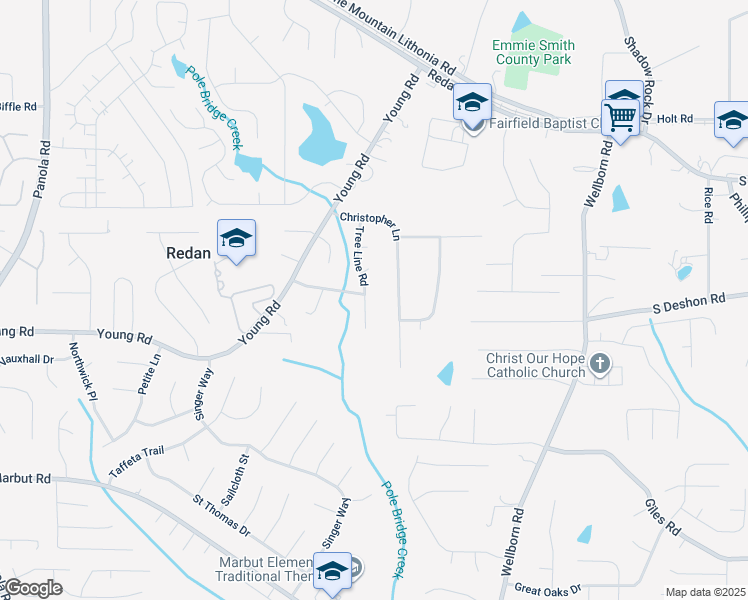 map of restaurants, bars, coffee shops, grocery stores, and more near 1700 Tree Line Road in Lithonia