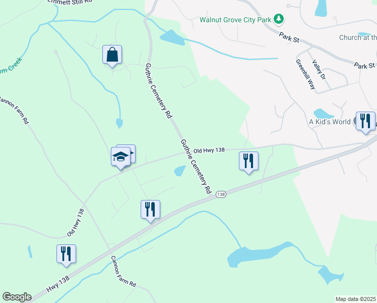 map of restaurants, bars, coffee shops, grocery stores, and more near 5206 Guthrie Cemetery Road in Loganville