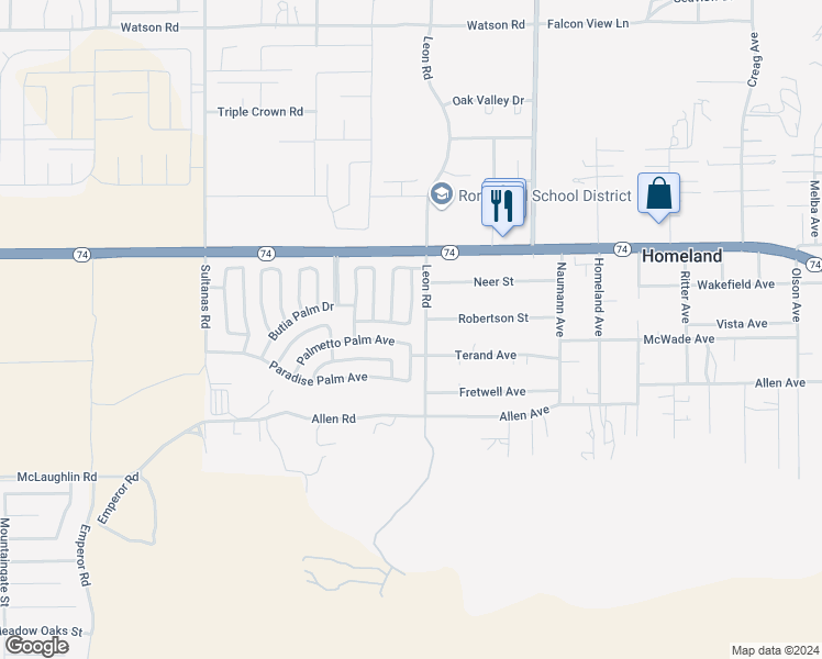 map of restaurants, bars, coffee shops, grocery stores, and more near 30915 Silver Palm Drive in Homeland