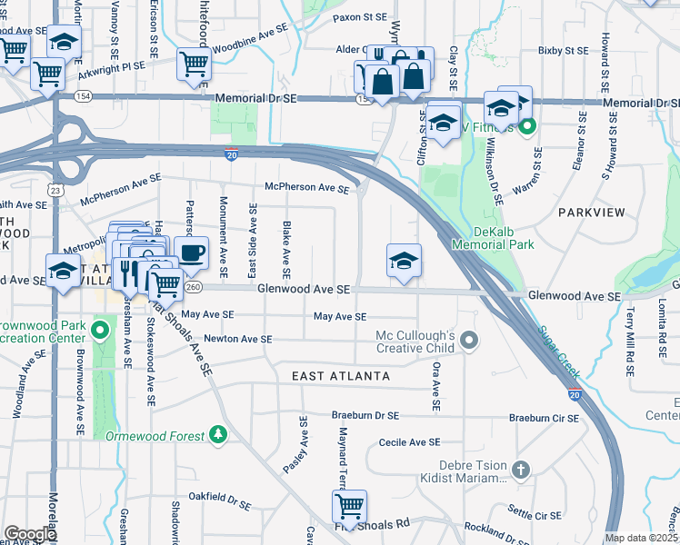 map of restaurants, bars, coffee shops, grocery stores, and more near 488 McWilliams Avenue Southeast in Atlanta