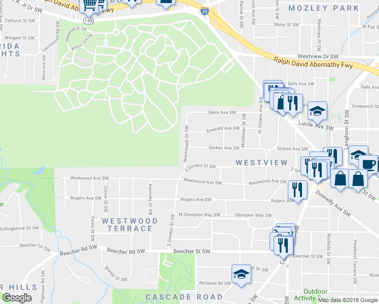 map of restaurants, bars, coffee shops, grocery stores, and more near 1764 Stokes Avenue Southwest in Atlanta