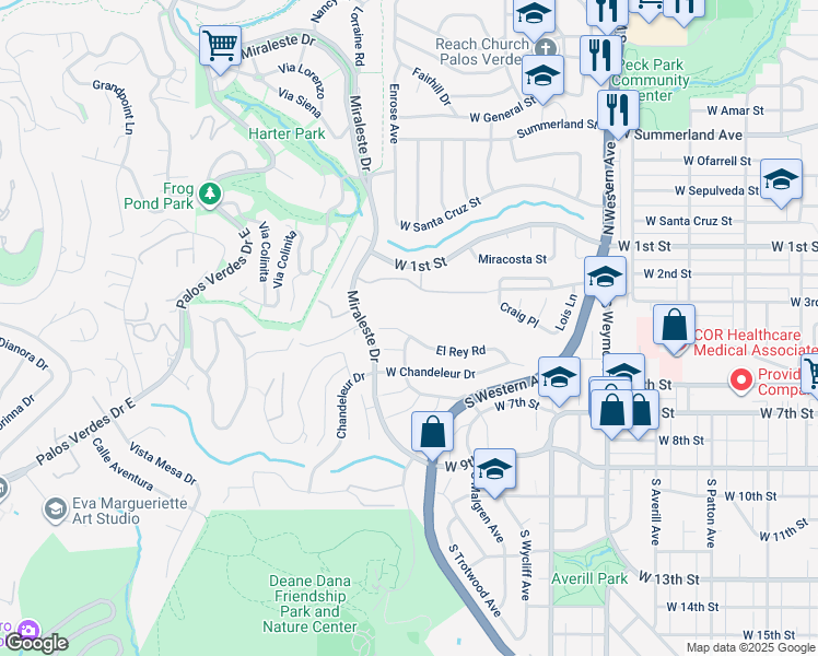 map of restaurants, bars, coffee shops, grocery stores, and more near 1900 El Rey Road in Los Angeles
