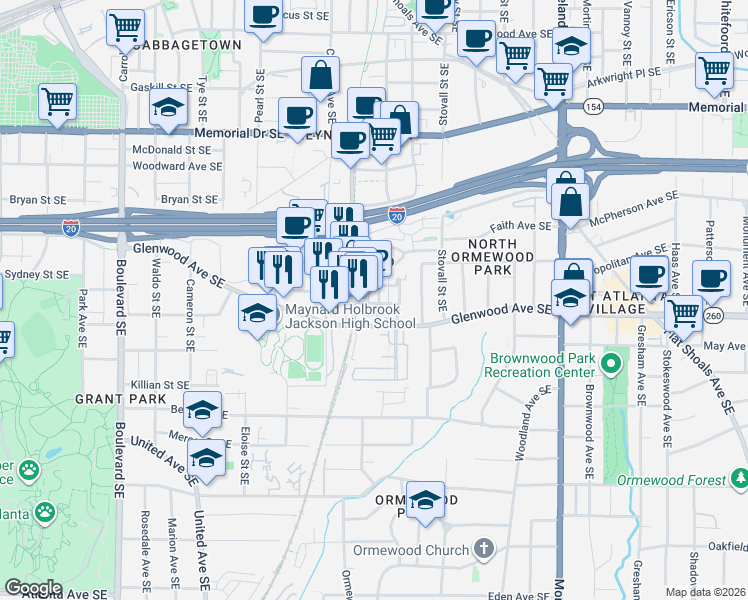 map of restaurants, bars, coffee shops, grocery stores, and more near 928 Garrett Street in Atlanta