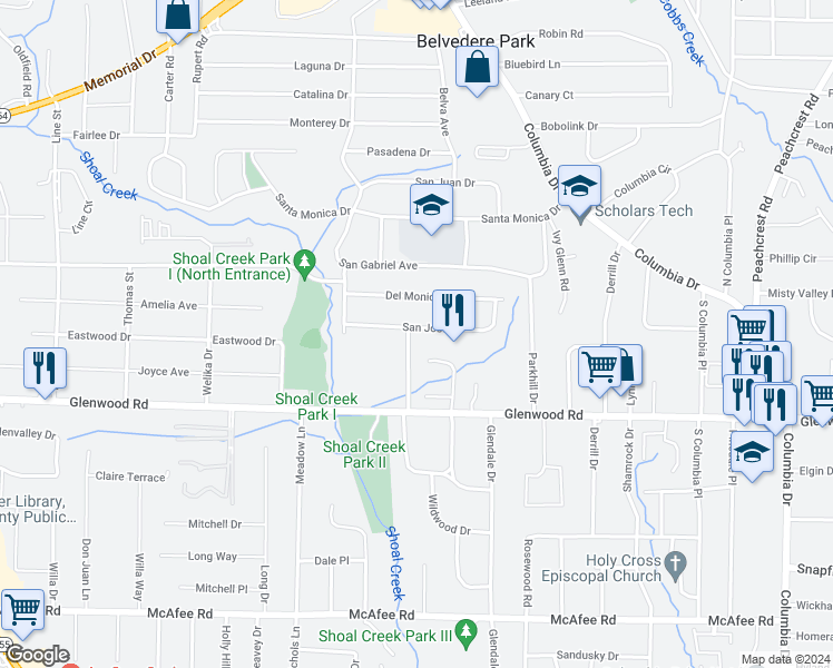 map of restaurants, bars, coffee shops, grocery stores, and more near 1744 Santa Cruz Drive in Decatur